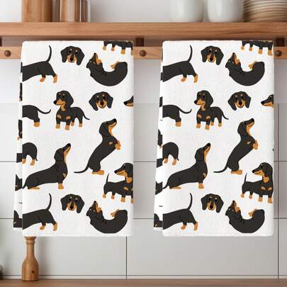 2 Packs Kitchen Towels Dog Elements Atmosphere Gift Family Dinner Personalized Dachshund Pattern Bathroom Towels Farmhouse Dish Towels Kitchen Dishwashing Hand Tea Towels Kitchen Drying Dish Towels Suitable For Kitchen Restaurant Table