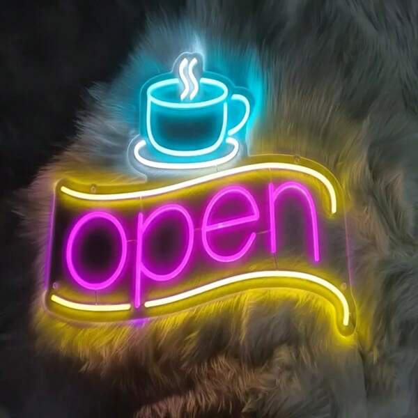 1 Stück Neon OPEN Schild, USB betriebene dimmbare Wanddekoration mit Schalter, Kunststoff Multifunktions Cafe Beschilderung, ohne Batterien