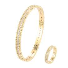 2入組時尚立體鑽石星空裝飾手環和封閉戒指組,適用於女性日常穿著 - 金色 - 查看 6