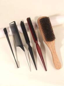5pcs Professional Hair Styling Brush Set, Including Double-Sided Beard Brush, 3-Row Bristle Brush, Edge Brush, Volumizing Brush, Tail Comb, Sectioning Comb And Smoothing Brush, Designed For Women, Salon And Home Use - Multicolor - View 2