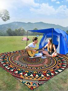 1 件新款户外防水防沙数码印花野餐垫/沙滩巾，时尚清新设计，适合户外露营和野餐 - 彩色 - 查看 7