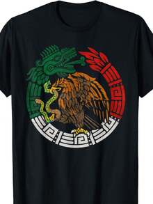 [| Limited Edition] Limited Edition  Feathered Snake T-Shirt| New Quetzalcoatl Mexican Flag - 黑色 - 查看 1