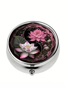 Pudełko na tabletki z 2 przegródkami, przenośne etui na leki, można umieścić w kieszeni lub portfelu, dekoracyjne metalowe pudełko do przechowywania leków i witamin, wyjątkowy prezent (kwiatowy)