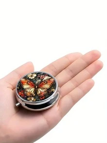 Kotak Obat/Pil Portabel Logam Dekoratif 3 Kompartemen, Kotak Penyimpanan Vitamin, Hadiah (Desain Serangga) - MultiWarna - View 10