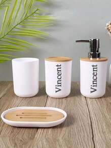4 件个性化简约纯色浴室配件套装，包括乳液分配器、肥皂盒、玻璃杯和牙刷架，适用于浴室装饰、乔迁礼物、浴室存储和整理、学生宿舍必需品