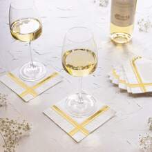 20/40 Stück weiß und goldener Folie 2-lagige Cocktail Servietten 16,5 cm, Einweg Party Lunch Servietten, Gast Handtücher, dekorative Papier Getränke Servietten für Geburtstag Dekorationen, Hochzeitsjubiläum, Abschlussfeier, Weihnachtsparty Gastgeschenke (Weiß und Silber)