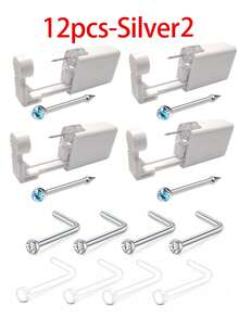 12Pcs Nose Piercing Kit Piercing Gun Built-In Nose Studs Clear Nose Stud Painless Self Piercing Kit With 20G Nose Rings Stud Disposable Piercing Gun For At Home Nose Piercing - Multicolor - View 3