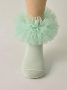 1 Pair Girls Lace Ruffle Baby Princess Socks, Fluffy Large Ruffle Socks - Green - View 3