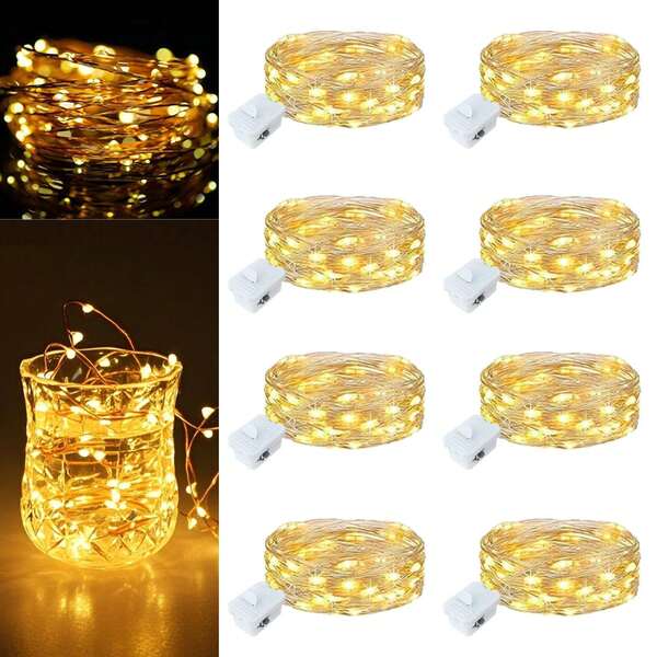 10 piezas/5 piezas Luces de hadas de blanco cálido con batería, mini luces LED de 3 modos para dormitorio, DIY, boda, Navidad, Halloween