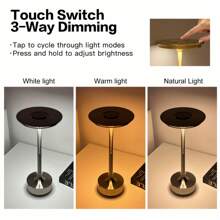 1 Piece, Modern Wireless LED Desk Lamp, Bar Decoration Atmosphere Light, With Touch Control, Stepless Dimming And 3 Color Temperatures - Rechargeable 1200mAh USB Power Supply, Eye Protection Design, Polished Metal Surface, Suitable For Living Room, Bedroom, Outdoor Use, Rechargeable Desk Lamp (Gold, Black, Silver), Emergency Lighting For Power Outages