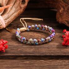 1 Pezzo Bracciale retrò bohémien da donna con pietra imperiale rossa e viola, acquamarina a doppio strato, lavorato a mano in modo semplice, un regalo quotidiano perfetto