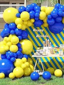 104pcs Royal Blue And Yellow Balloon Flower Ring Set, Different Sizes 18/12/105 Inches Balloons, Suitable For Birthday Wedding Anniversary Bachelor Party Graduation Ceremony Theme Party Decoration