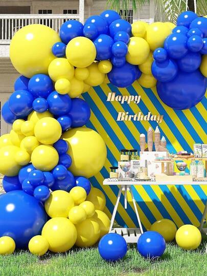 104pcs Royal Blue And Yellow Balloon Flower Ring Set, Different Sizes 18/12/105 Inches Balloons, Suitable For Birthday Wedding Anniversary Bachelor Party Graduation Ceremony Theme Party Decoration