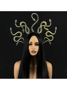 Retro Medusa Headband | Golden Plastic Snake Hair Accessory For Role-Playing And Themed Parties | Multi-Snake Design | Ideal Choice For Witch And Sorceress Costumes | Dry Cleaning Only, As A Gift Halloween - Multicolor - View 7