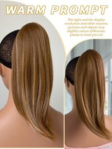 14-Inch Short Straight Brown Claw Ponytail Hair Extensions, Heat-Resistant Synthetic Ponytail Wig Suitable For Girls, Women, Parties, And Daily Use - Brown Highlight - View 5