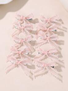 10个/套 女孩蕾丝网蝴蝶结发夹配饰 - 彩色 - 查看 15