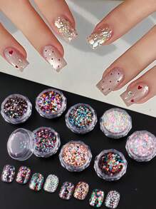 8Pcs Mini Heart Star Dot Cute Nail Art Sequins Macarons Color Mirror Effect Nail Glitter Nail Charm Y2K Summer Nails Chrome Nail Powder Nail Art Supplies Decoration Nail Charms Nail Gems