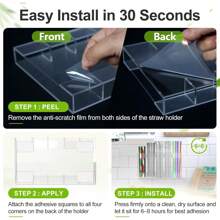 Straw Holder For Cabinet Transparent Acrylic Straw Organizer With Adhesive Tape & Stickers, Straws Storage Container For Cabinet Door, Straws Dispenser For Counter Cupboard Home Kitchen Cafe