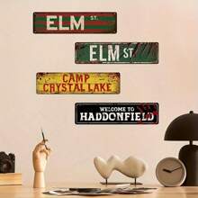 复古恐怖电影 4 件装道路金属锡标牌 - 4 英寸 x 16 英寸/10 厘米 * 40 厘米 - 完美的家居装饰墙面艺术 - 彩色 - 查看 1