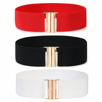 Cuiwrgrs 3pcs/1pc New Women Elastic Waist Belt, Dress Accessory Decor Slim Leather Casual Adjustable Waist Band Fall, Autumn, Halloween