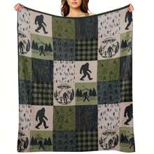 Deep Forest Theme, Bigfoot And Forest, Elk, Bear Patterns,Super Soft Flannel Printed  Blanket,As Birthday Gifts, Family, Wedding, Souvenir Blankets, Polyester Blankets Suitable For All Seasons, Washable, Machine Washable, Lightweight, Breathable, Comfortable, Warm, Unique, 280gsm For Him, Her Personalized Ideal Gifts For Her, Him, Family, Boyfriend, Girlfriend, Father, Family, Mother, Lover, Daughter, Son, Grandfather, Grandmother, Friend, Classmate, Pet.    Perfect Nap, Camping, Travel, Home, Daily Life, Office Decoration, Birthday, Anniversary, Valentine's Day, Thanksgiving, Christmas, Halloween, Mother's Day, Father's Day, Wedding, New Year Gifts ,Sofa,Bed,Car,Bedroom,Living Room,Office,  Outdoor Camping, Beach,Wall Decoration - 多色 - 查看 3