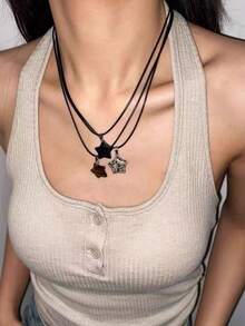 5 件天然石星形吊坠项链，酷炫甜美皮革绳颈链，独特高端时尚嘻哈项链，适合女士 - 彩色 - 查看 2