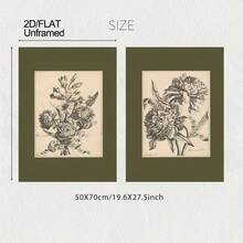 2D/平面，无框，2 件/套鼠尾草绿色墙壁装饰艺术画，复古风格印刷品，深绿色植物帆布海报，花卉素描艺术印刷品，花卉绘画艺术，古董印刷品，房间装饰，客厅装饰艺术，现代家居墙壁装饰艺术，理想的家居礼物创意，适用于客厅书房卧室走廊装饰艺术画