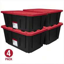 4-Pack 27-Gallon Heavy Duty Storage Bins - Black & Red Snap Lid Containers For Garage Industrial Organization - 27gal - View 1