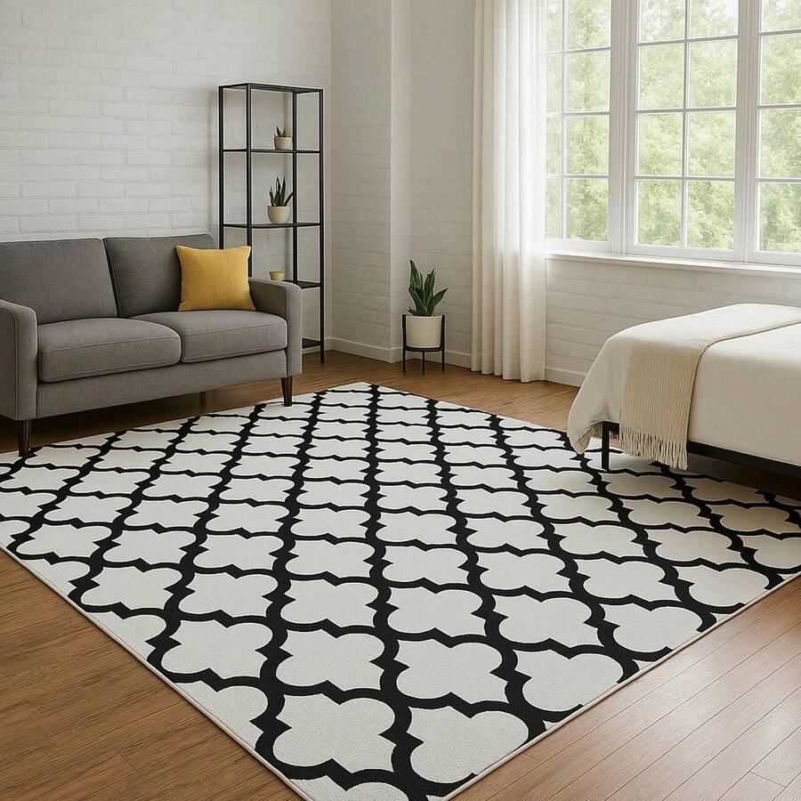 Jacquard Rug 3.00 M X 2.00 M Non-Slip Geometric Living Room Office Bedroom - 白色蔓藤花紋 - 查看 1