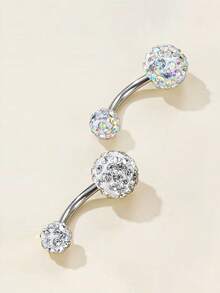 2pcs/Set Rhinestone Ball Navel Piercing, Suitable For Daily Wear