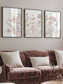 3 peças de impressão em tela de flores silvestres sem moldura, pintura em tela floral rosa, pôsteres de arte botânica nórdica, pintura de parede botânica simples, decoração de parede para quarto de meninas, sala de estar, escritório, decoração de parede para apartamento, estilo moderno sem moldura, artes de parede