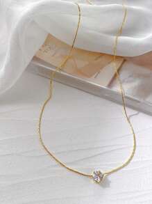 1 peça de colar de aço inoxidável leve com pingente de diamante luxuoso de 6 garras, design vintage europeu e americano, adequado para uso diário feminino, encontros, reuniões, presentes para esposa, mãe ou amigas