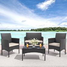 4-Piec Rattan Outdoor Furniture Patio Conversation Set For Backyard, Porch, Poolside W/Coffee Table-Sand - 黃色 - 查看 1
