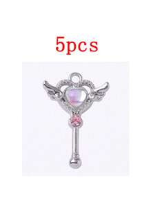 Set de 5 piezas Colgante con varita mágica con forma de corazón, Accesorio de joyería de aleación DIY apto para aretes, pulseras, collares, adecuado para uso diario de mujer