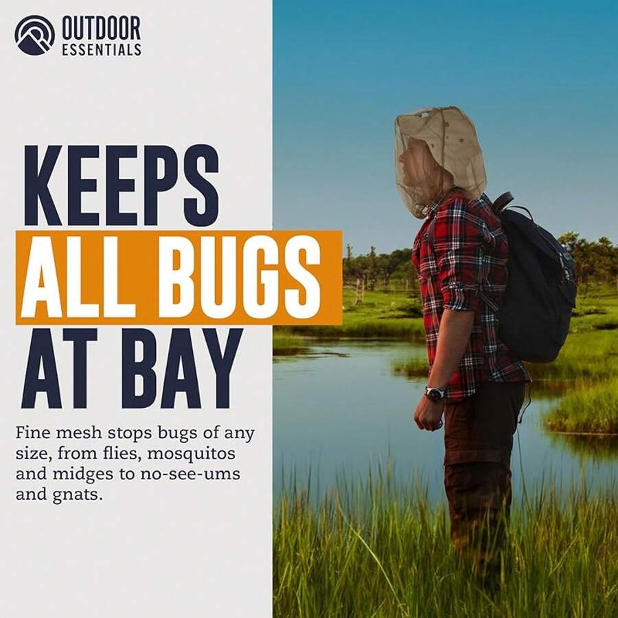 OutdoorEssentials Mosquito Bug Head Net - Face Netting Protection Against Mosquitoes, Gnats, Midges While Fishing Or Camping - Midge Nets Mesh Protection For Men & Women - Black - xanh quân đội - Xem 1