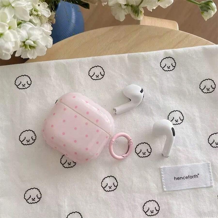 Pink Polka Dot Simple Design Earphone Case + Strap Set Compatible With Apple Pro 2/ Pro/ 4/ 3/ 2 - Pink - View 1