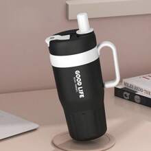 Leak-Proof 304 Stainless Steel Insulated Travel Mug, With Foldable Straw-Sipping Lid And Handle, For Hot/Cold Drinks Back To School