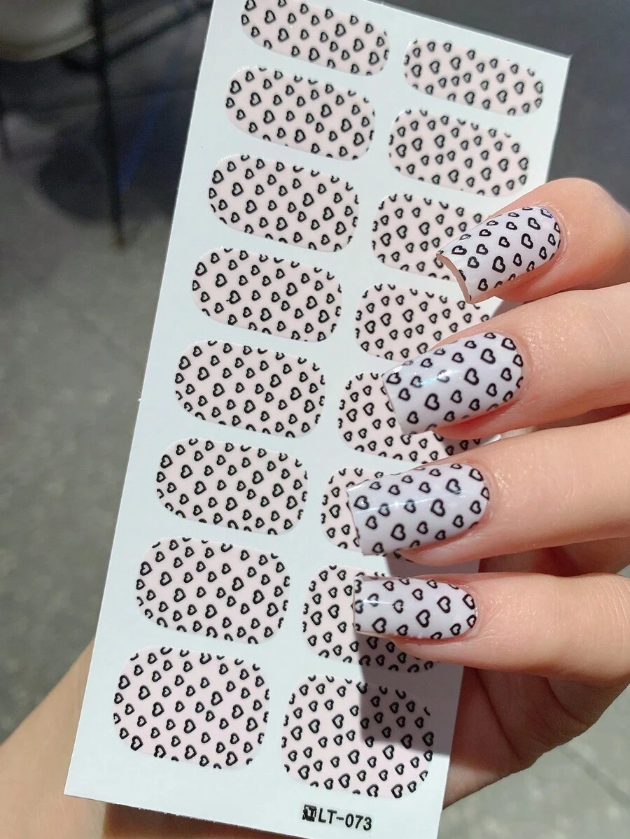 1 张全新豹纹全覆盖指甲贴，防水可移除指甲贴，适合女士，适合节日、派对、生日礼物 - 黑與白 - 查看 1