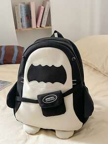 Shark Shaped Backpack, High Capacity Student Bag, Back To School - Black - View 2