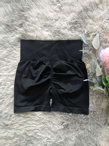 Women'S High-Waist Slim-Fit Yoga Shorts - Stretchy & Comfy Activewear In Solid Black, Nylon/Elastane Blend, Machine Washable For All-Season Workouts, Fitness & Yoga Pants - Black - View 13