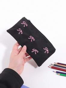 1 件黑色蝴蝶帆布刺绣铅笔盒，学生大容量拉链铅笔盒，适合存放化妆品、文具钱包，无蝴蝶吊坠，铅笔袋，书包学习用品，返校 - 黑色 - 查看 8
