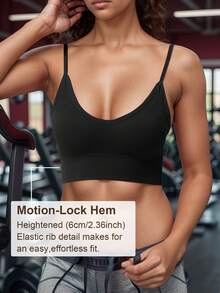 1pc High-Elastic Ribbed Yoga Bra, Shockproof Seamless Fitness Crop Top With Adjustable Straps, Breathable Open Back Sports Bra