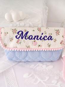Personalized Quilted Pencil Case, Cute Quilted Aesthetic Stationery Pouch, Colorful Floral Pen Holder, Soft Bag Gift For Girls