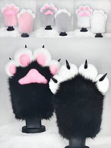 A Pair Of Furry Cat, Fox Paw Gloves - Suitable For Cosplay Halloween Fur Role Play, Rave Party Outfit Accessories And Animal Costume Set Accessories - Nhiều màu - Xem 2