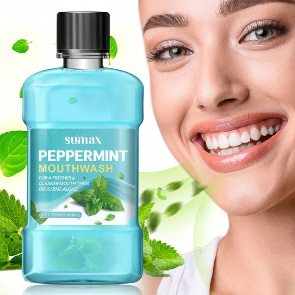 Enjuague bucal SUMAX con sabor a menta piperita para un aliento fresco, sin alcohol, con fórmula de mentol para la salud oral, ideal para uso diario, cuidado dental | Sabor a menta refrescante | Pure Care Mouthwas - 250ml