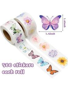 500 miếng/cuộn nhãn dán hình bướm và hoa, 16 hình dạng độc đáo, thẩm mỹ sống động dành cho bé gái, thích hợp làm quà tặng, sổ tay, máy tính xách tay, chai lọ, cắt, hành lý, phong bì trang trí DIY, nhãn dán PVC chống thấm nước, đồ dùng học tập, trở lại trường - Nhiều màu - Xem 3