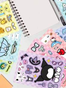 Sanrio 8/16 Blätter gemischte Kuromi Hello Kitty Kinder-Puzzle, Kitty Katze Anime Aufkleber zum Gesicht Basteln, Cartoon Spiel Dekoration, Puzzle Bausatz Jungen Spielzeug