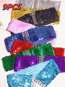 12件-9件-5件-1件 90厘米-60厘米亮片松紧腰带，女式扣腰带，镜面亮片腰带，时尚腰带，女士秋季腰带，秋季，万圣节 - A - 查看 7