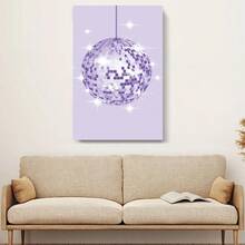 1pc Framed Canvas Wall Art Prints Poster, Purple Coquette Disco Ball Art Posters Canvas Print Painting For Living Room Bedroom Office Bathroom Dorm Home Decor, Ready To Hang - 彩色 - 查看 5