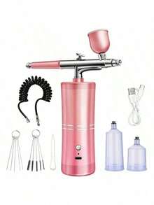 1 Set Cordless Airbrush Kit, With Detachable Extension Hose, 0.3mm Dual-Action Airbrush, 3 Jars, Cleaning Brush, USB Cable, Air Compressor, 0.3mm Micro Spray Nozzle, 1000mAh Rechargeable Battery, Home Use High Pressure Sprayer, Moisturizing Atomizer, Suitable For Model, Nail Art, Auto Painting, Beauty Spraying Tools, DIY Crafts Gift - 彩色 - 查看 15